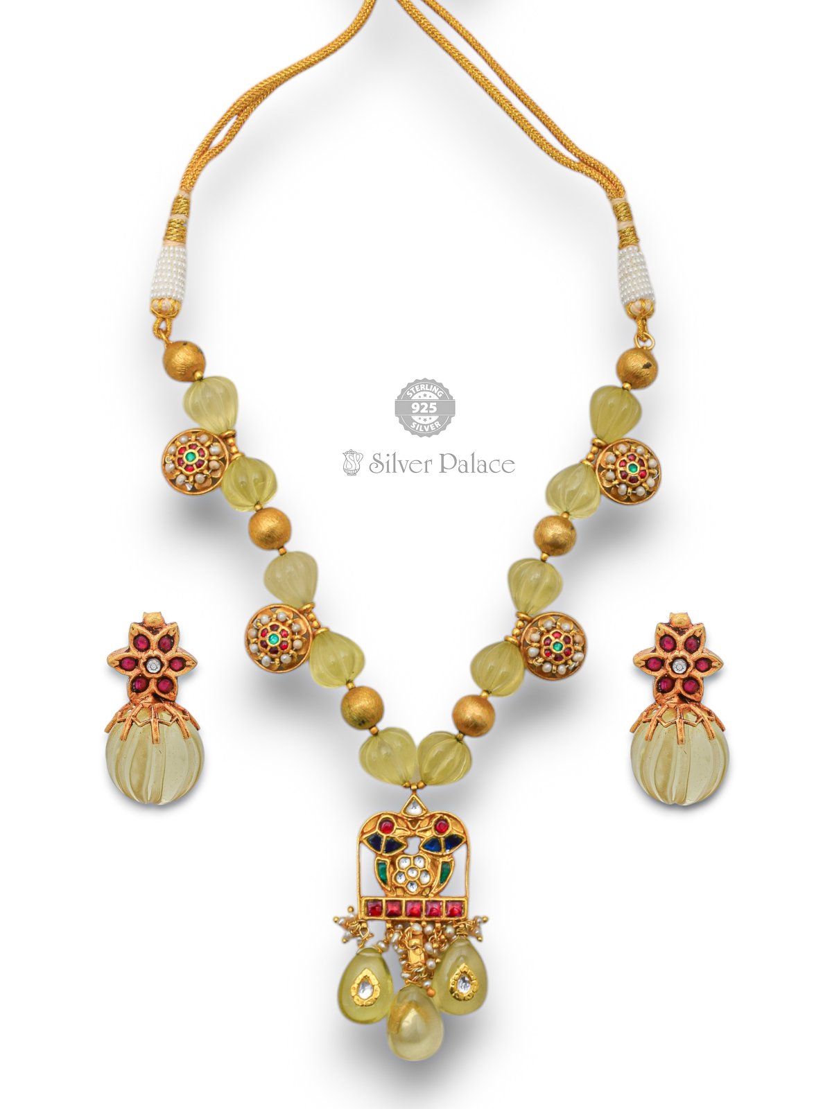 925 silver gold polished Gemstone Adornments necklace for women anite collection