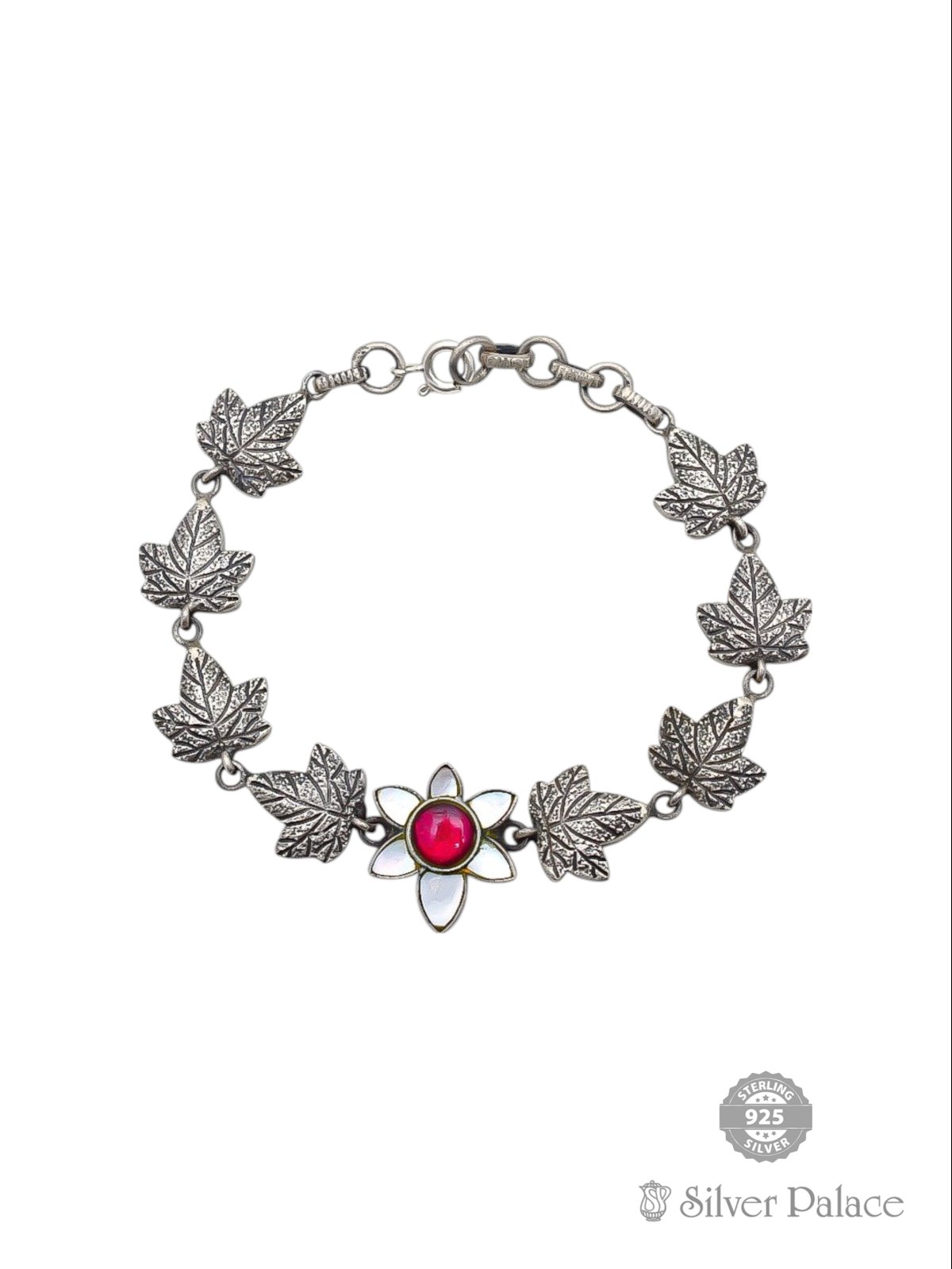 925 OXIDISED SILVER LEAF AND FLORAL DESIGN BRACELET FOR LADIES NEETH COLLECTION 