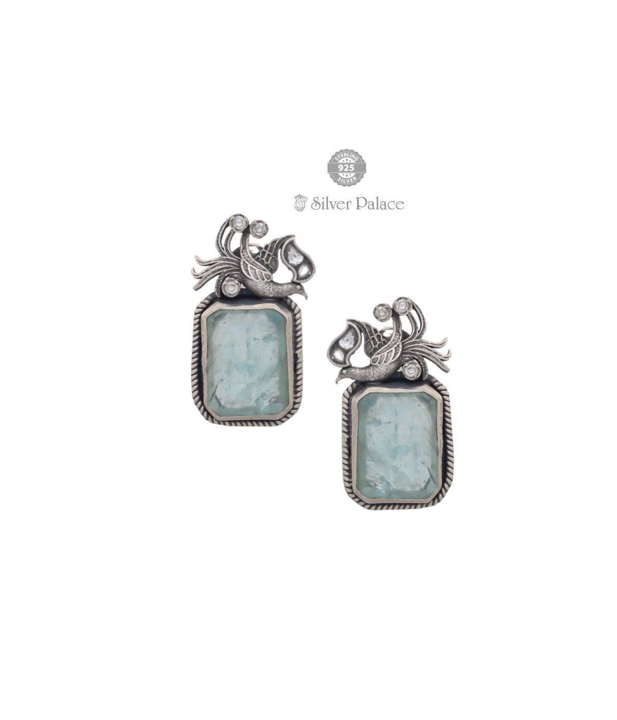 Ruch  Collections 92.5 Silver green stone traditional contemporary earrings for women