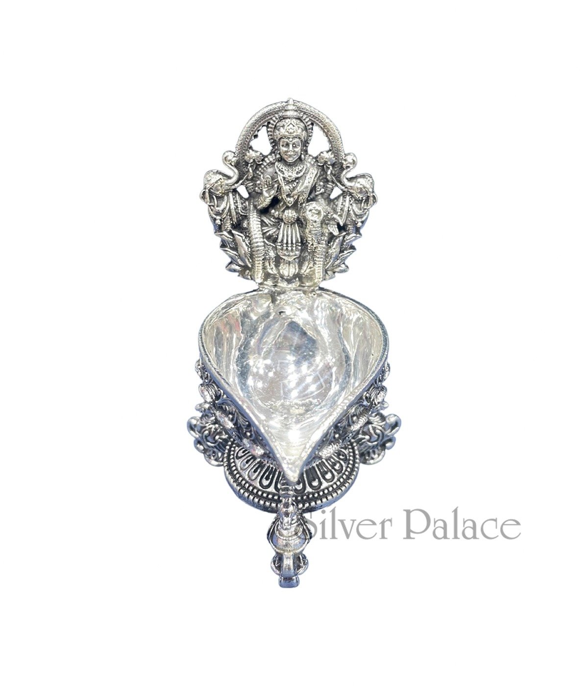 SILVER ASTALAKSHMI IDOL WITH LAMP FOR POOJA