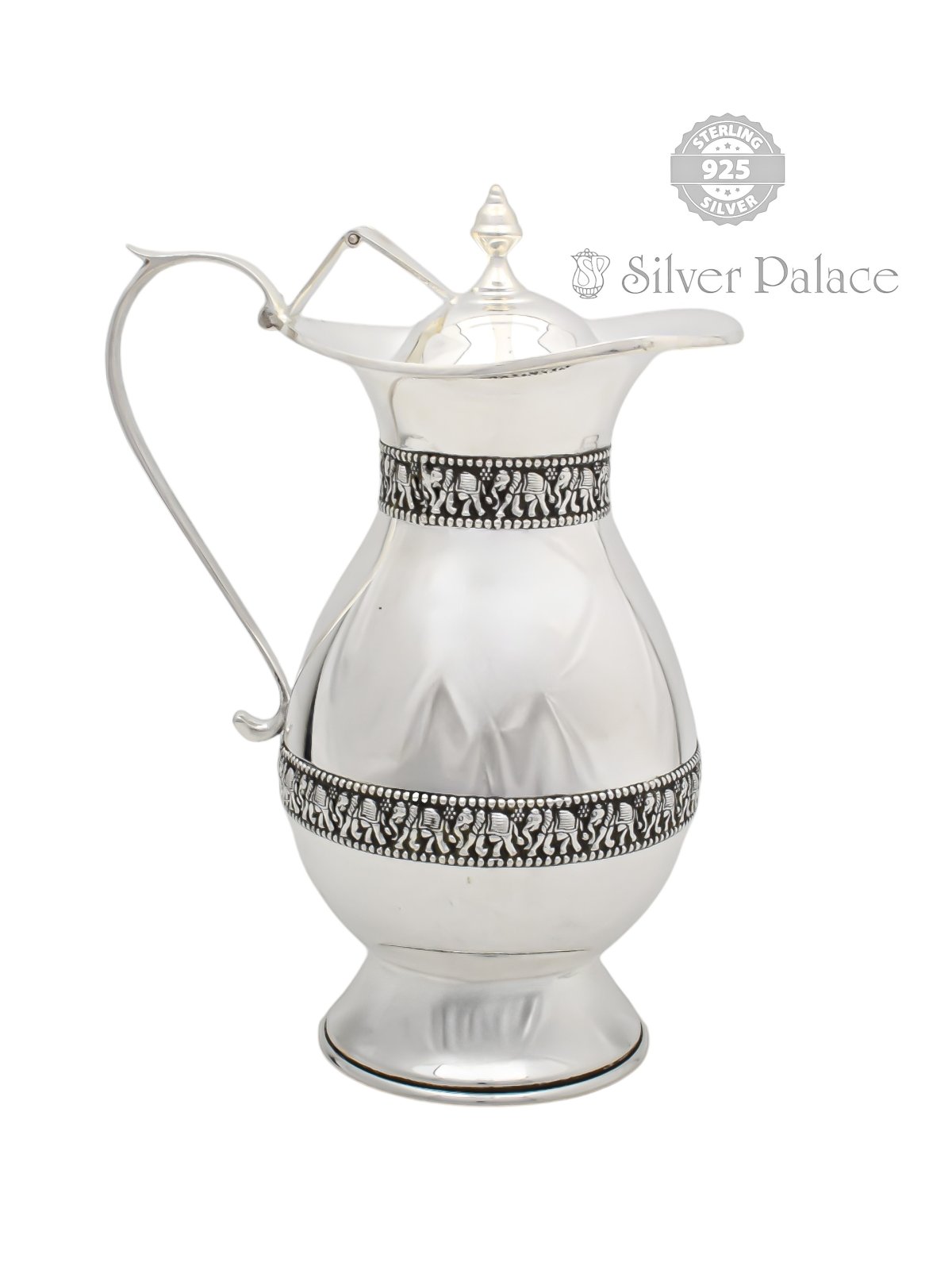 925 Oxidised Silver Handcrafted Vintage Jug With Lid & Handle