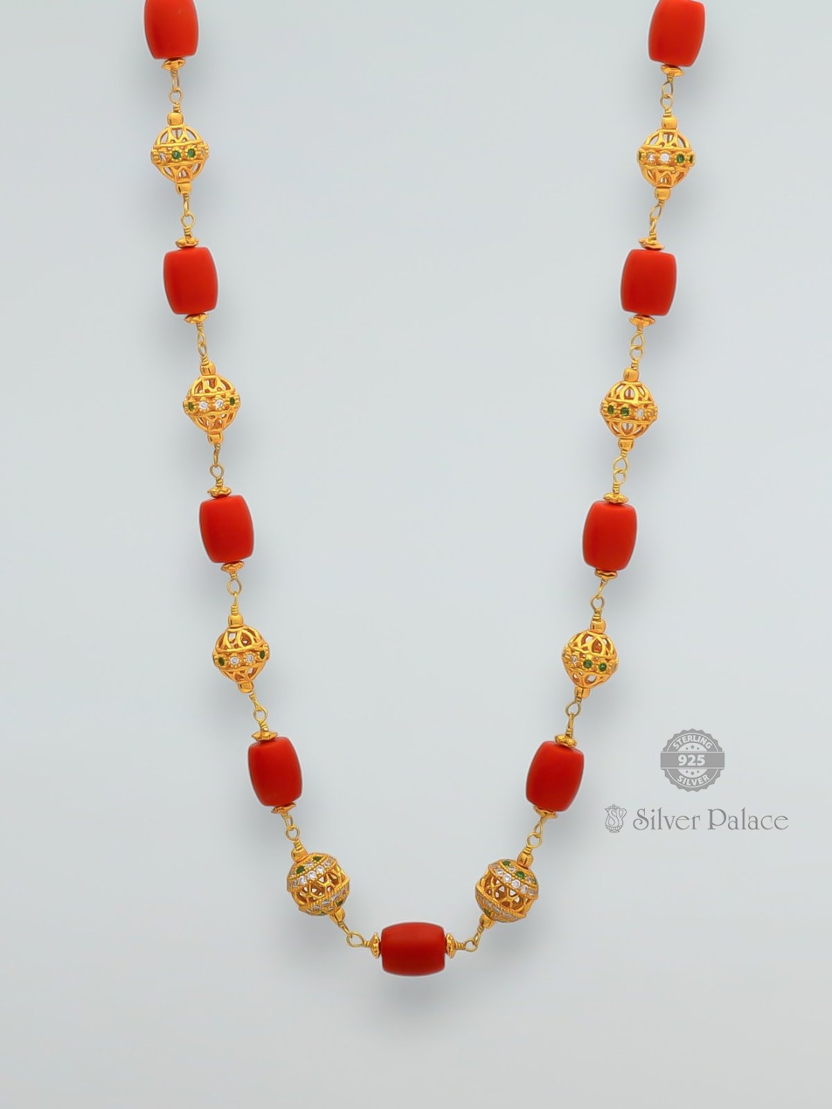 925 Silver Gold Polished Coral With Silver Beads Malaa For Women Anite  Collection