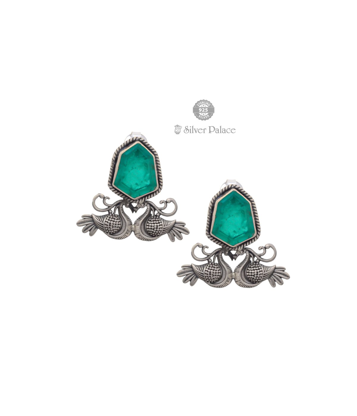 Ruch Collections 92.5 Silver green stone traditional contemporary earrings for women