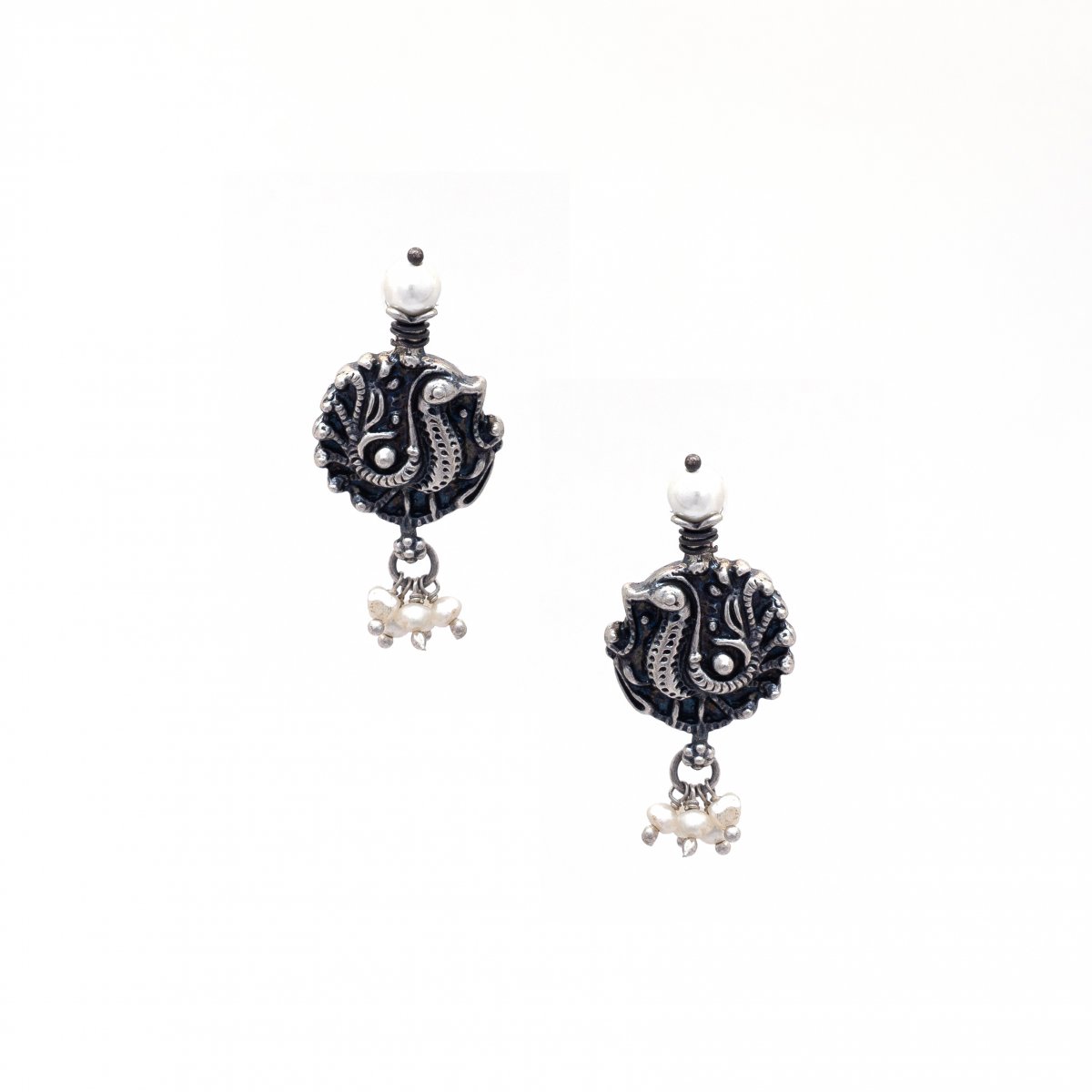 LIGHTWEIGHT SILVER OXIDIZED TRADITIONAL EARRINGS FOR GIRLS 