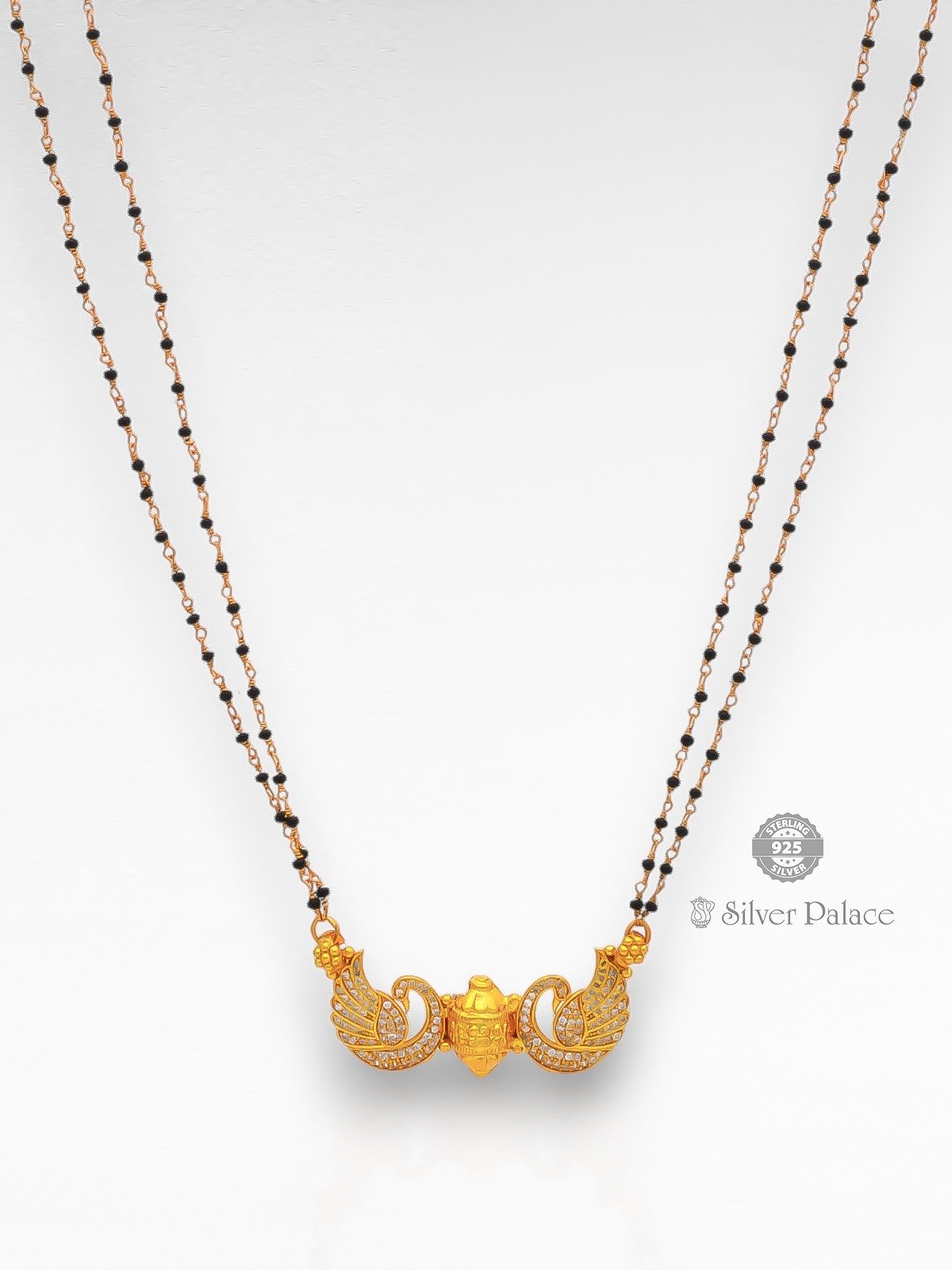 925 SILVER GOLD POLISHED SWAN PENDANT MANGALSUTRA ANITE COLLECTION 