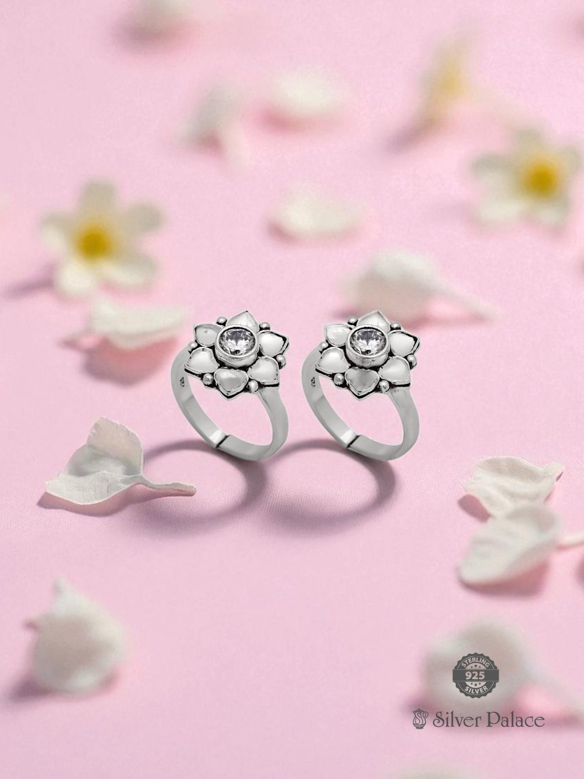 925 SILVER FLORAL DESIGN WHITE STONE TOE RING FOR GIRLS NEETH COLLECTION 