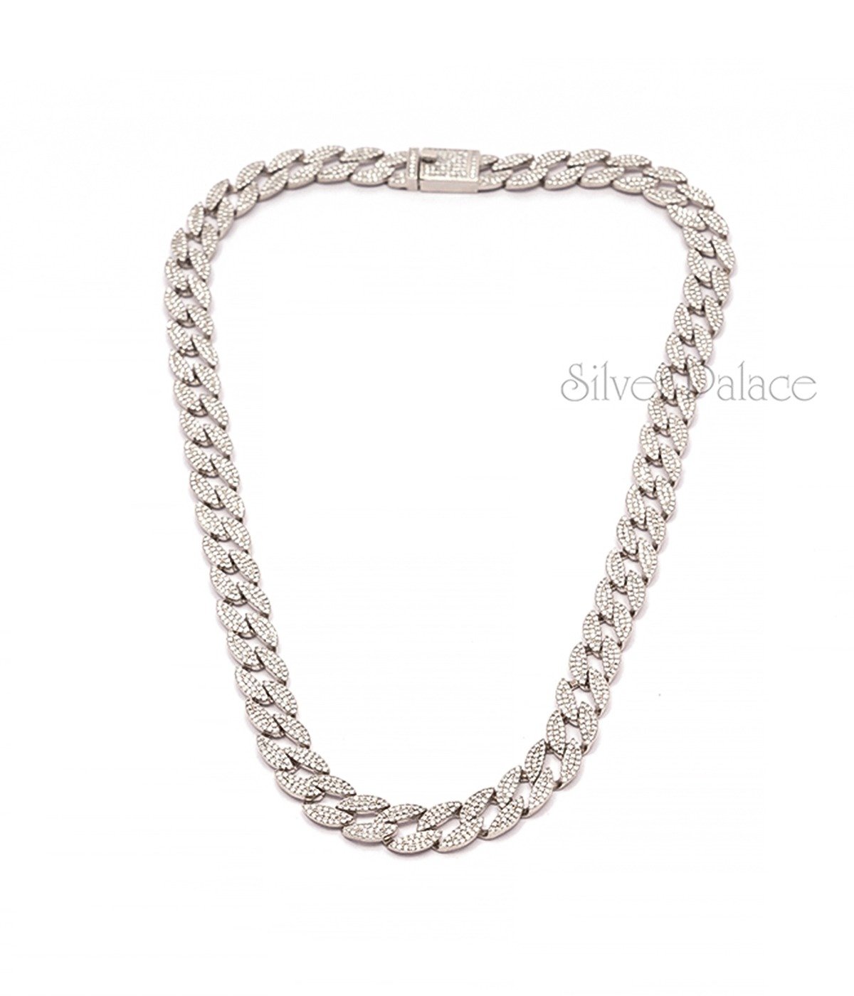 92.5 STERLING SILVER LINK TINY STONE STUDDED CHAIN