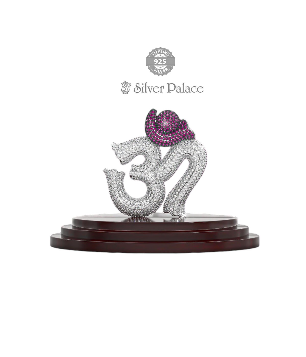 925 STERLING SILVER RADHE COLLECTION OM IDOL WITH PINK STONE FOR POOJA PURPOSE