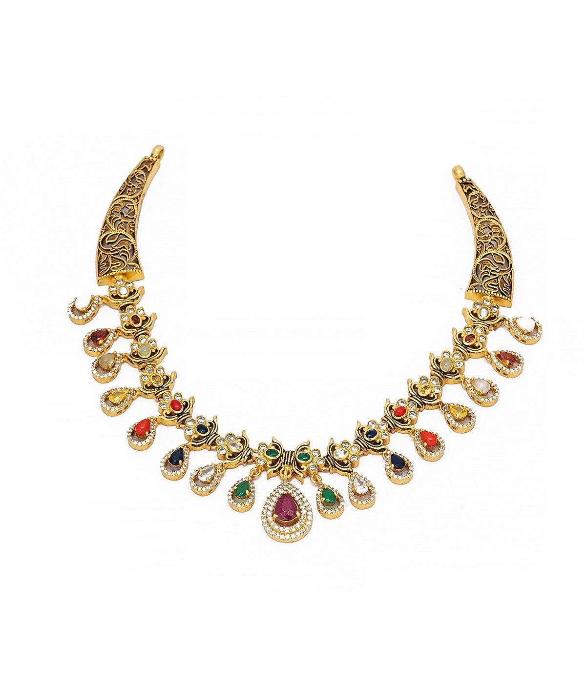 GOLD PLATED STERLING SILVER NAVARATAN NECKLACE