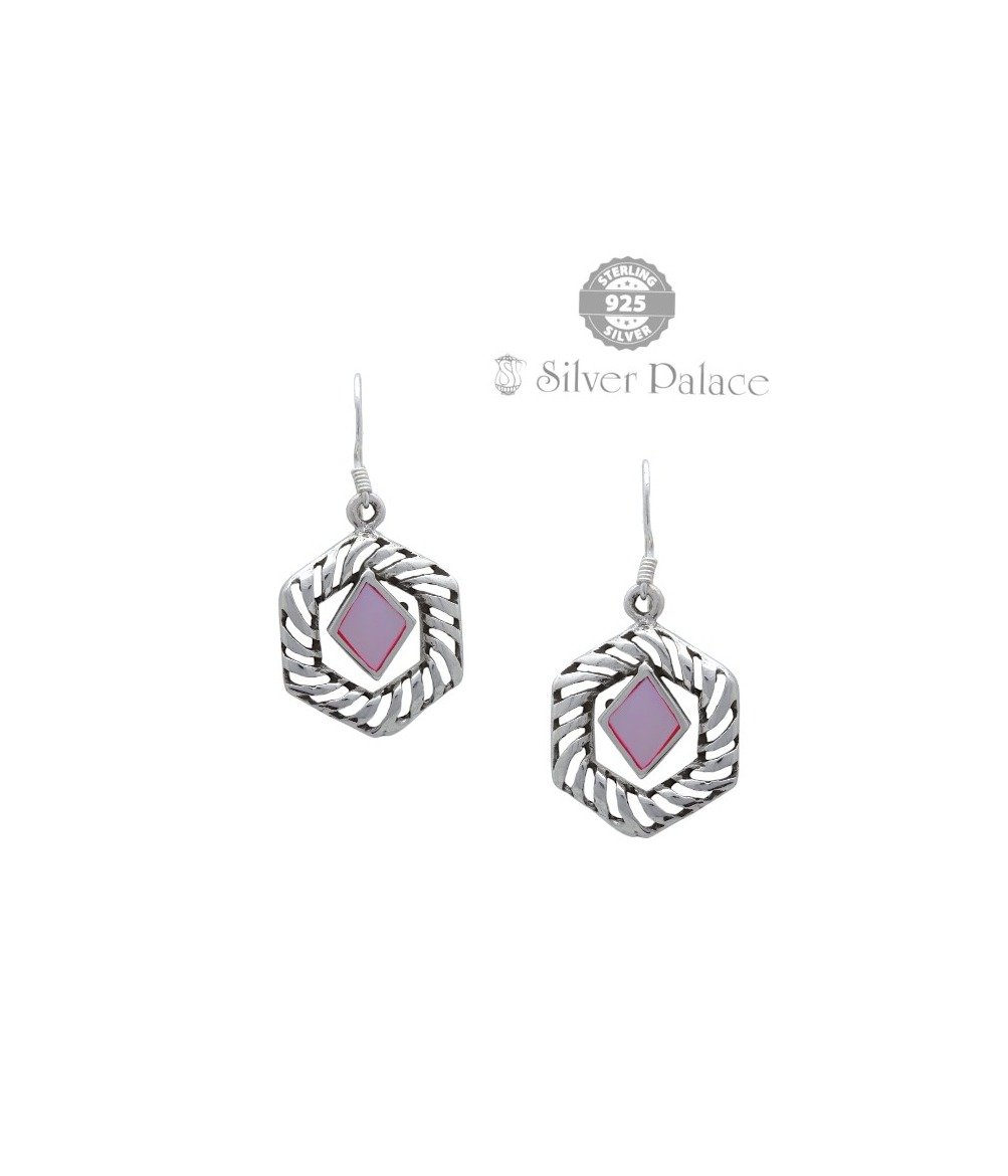 925 Silver Trishe Collection With PINK MOP Studded Earrings For Girls