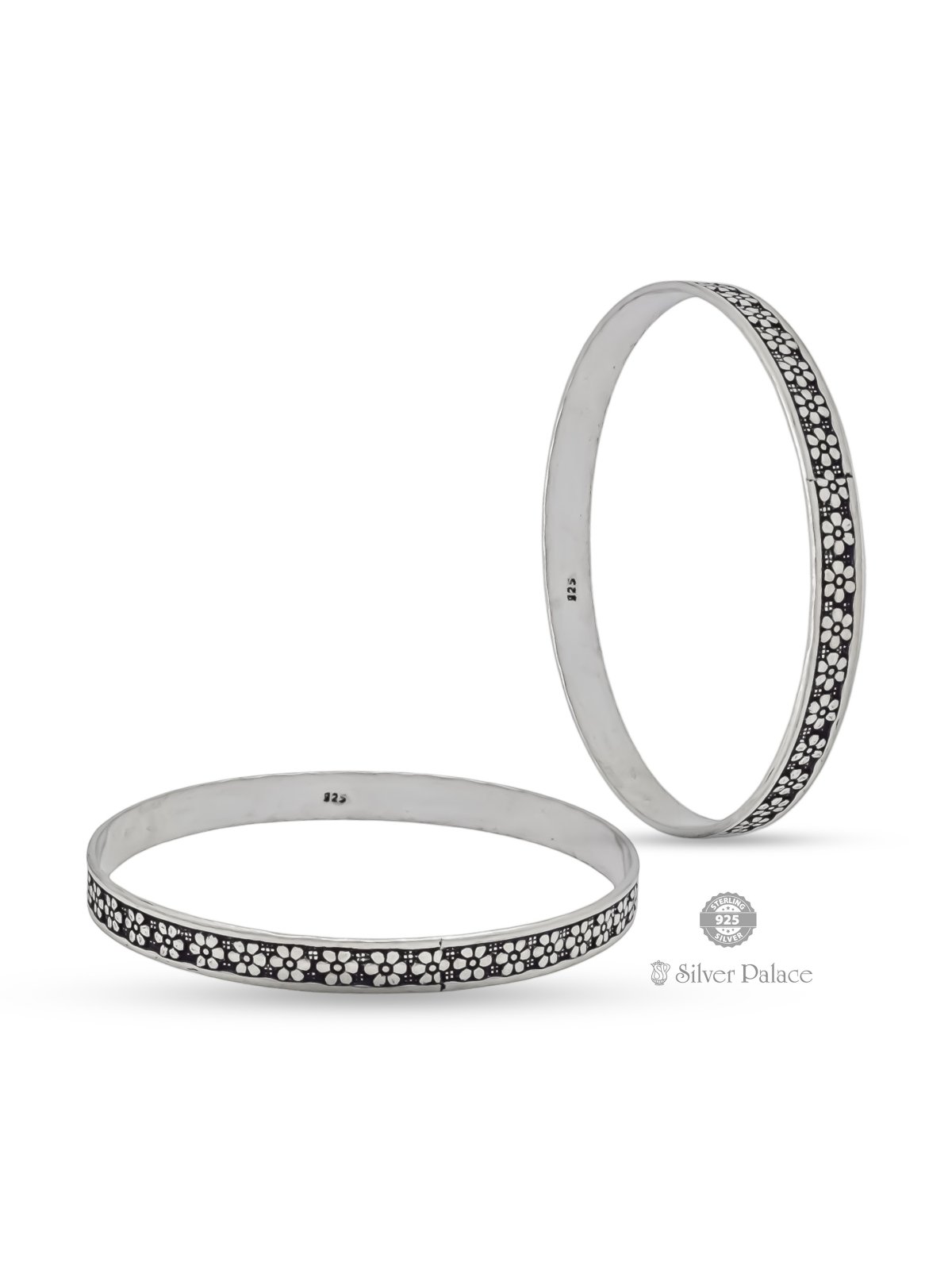 925 OXIDISED SILVER FLORAL PATTERN BANGLES FOR GIRLS BHAVA COLLECTION 