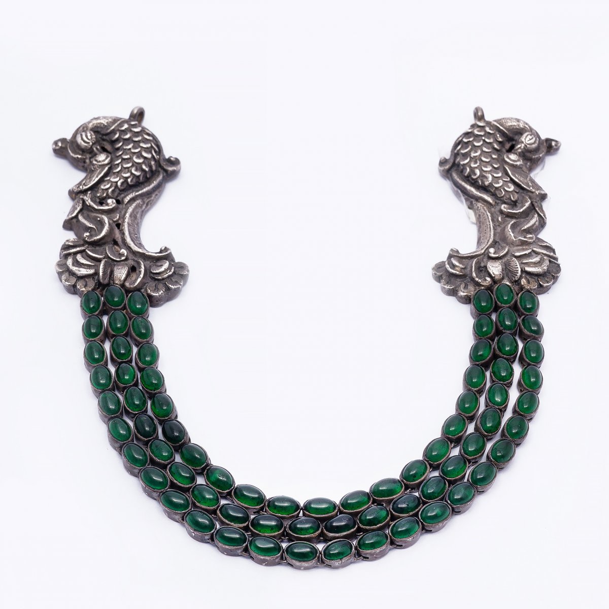 92.5 SILVER TRADITIONAL TRENDY GREEN STONE PARTY NECKLACE FOR GIRLS 