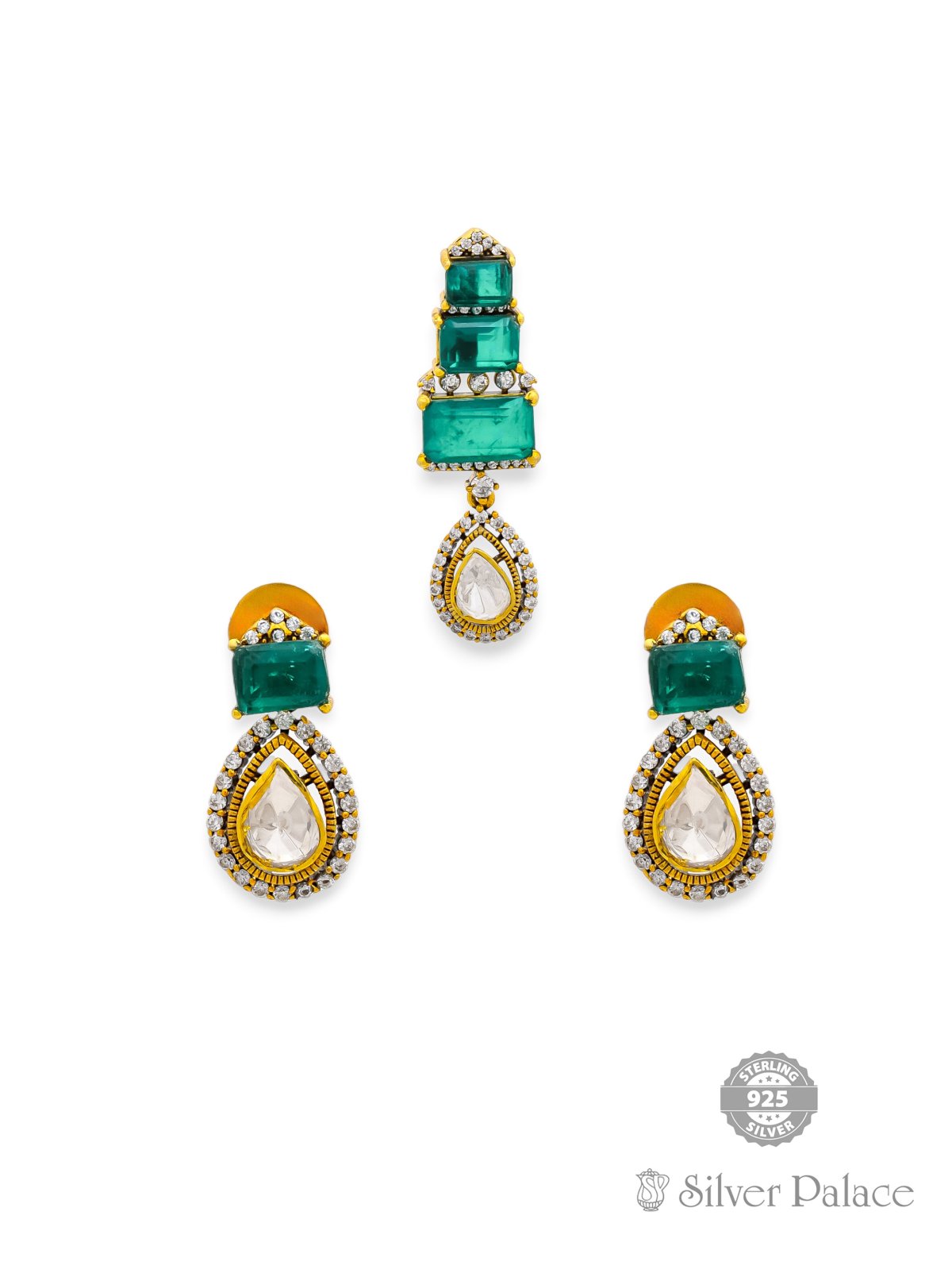 925 SILVER GOLD POLISHED VICTORIAN DESIGN EARRING , PENDANT SET FOR LADIES ANITE COLLECTION