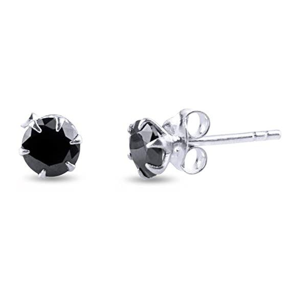 BLACK STONE SOLITAIRE SILVER STUDS FOR DAILY CASUAL WEAR PUSH SCREW