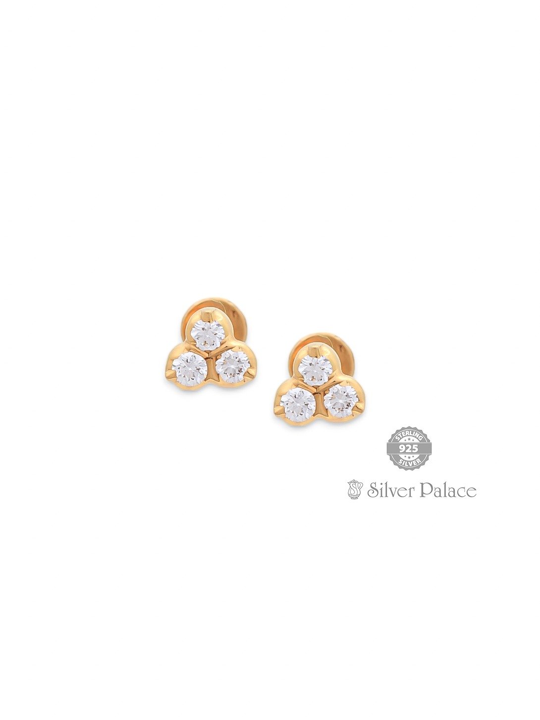 18kt gold tri diamond NATURAL VVS1 stud for kids and young girls kanche collection 