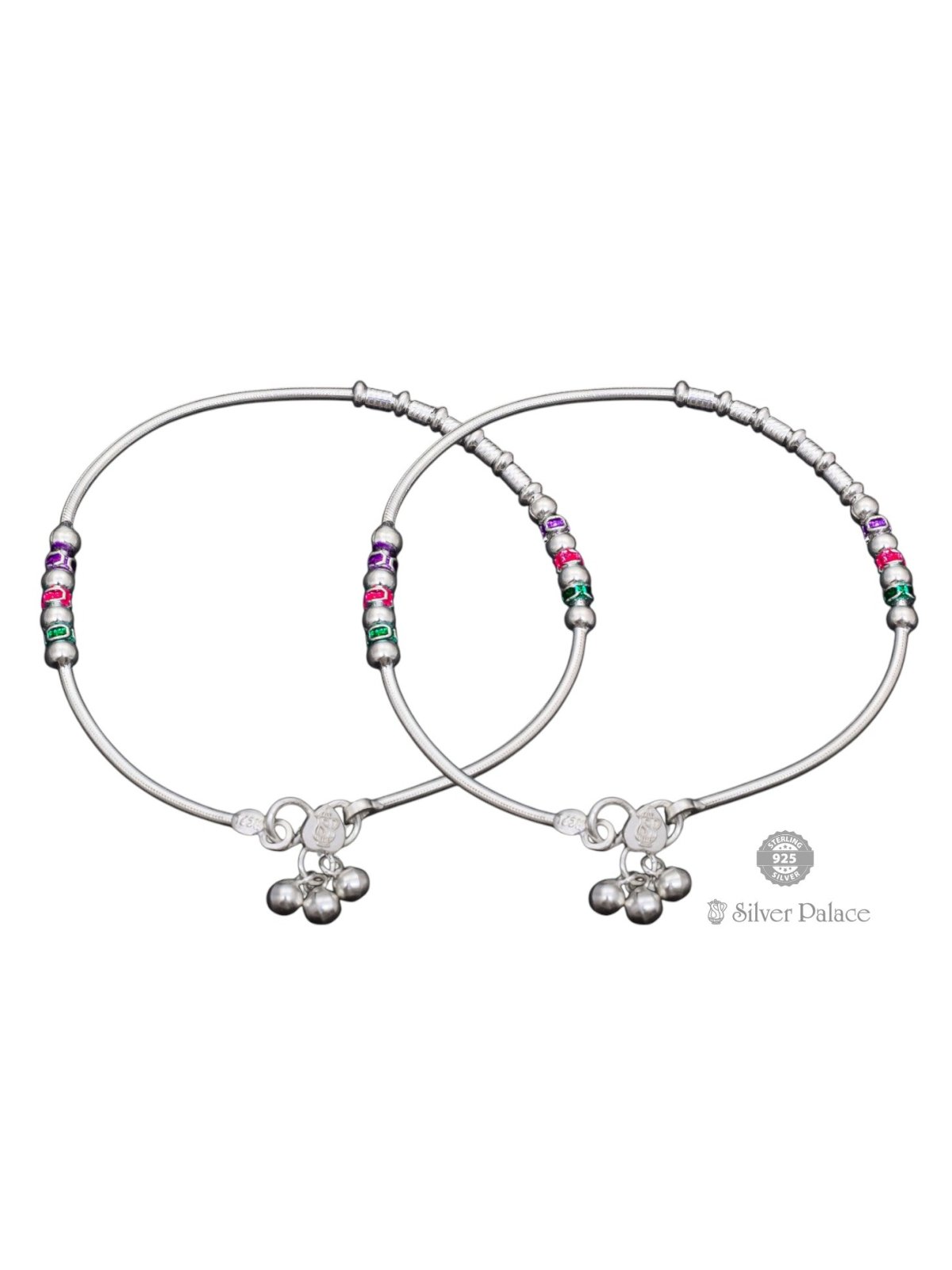 925 STERLING SILVER ENAMEL WITH BEADS DESIGN ANKLETS FOR GIRLS 