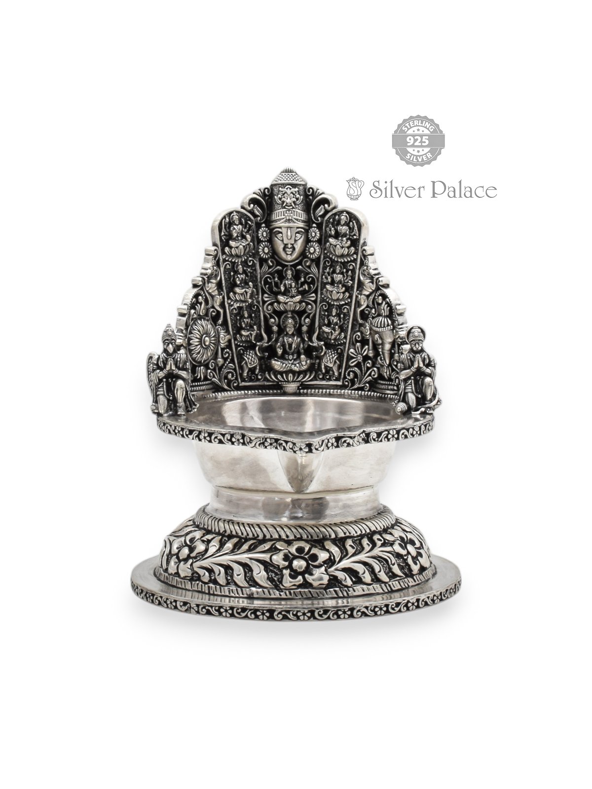 92.5 OXIDISED SILVER PERUMAL AND ASTALAKSHMI LAMP WITH GARUDAN AND HANUMAN FOR POOOJA