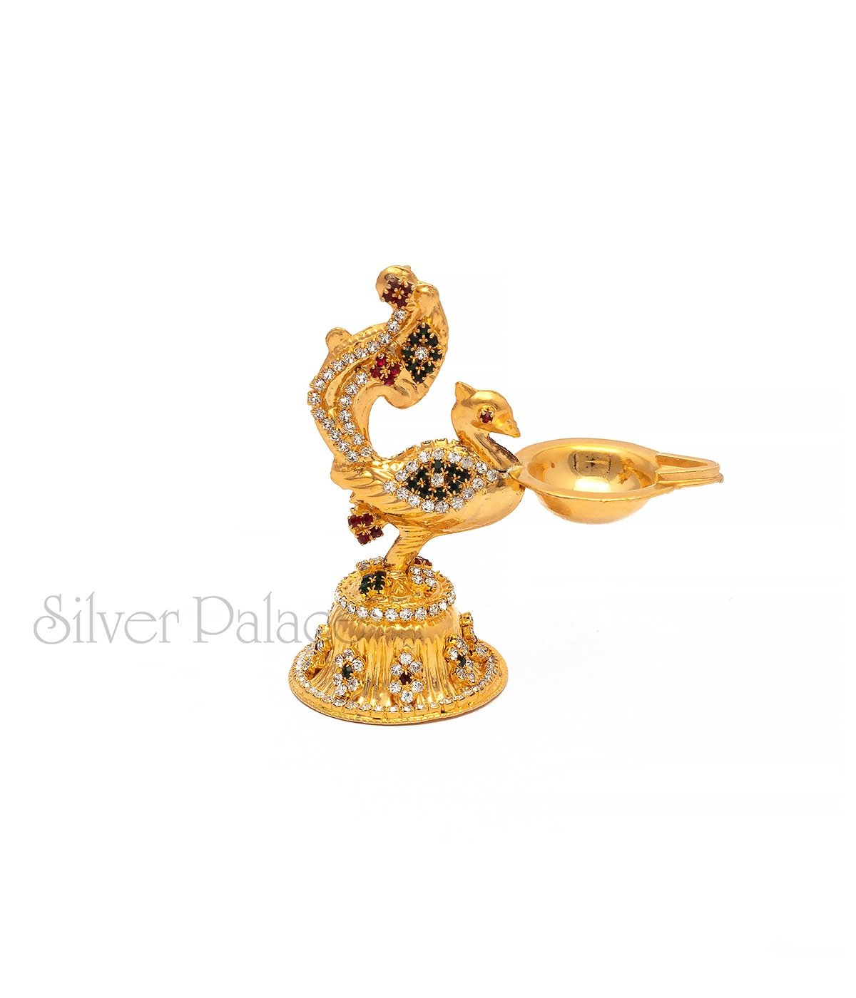 GOLD PLATED PEACOCK DESIGN STONE STUDDED LAMP