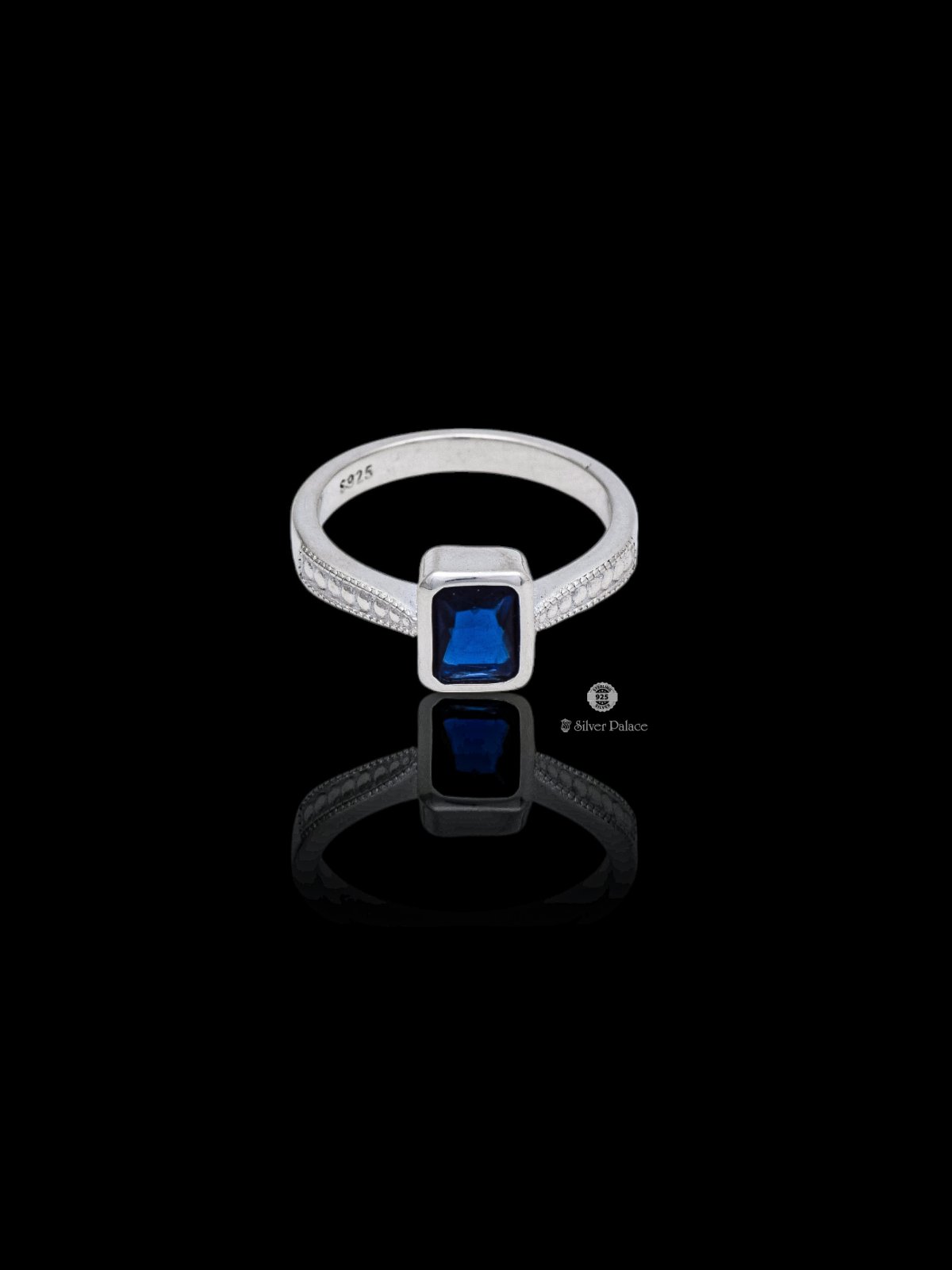 925 Sterling Silver Dotted Design Blue Stone Rashi Ring Unisex - Silver ...
