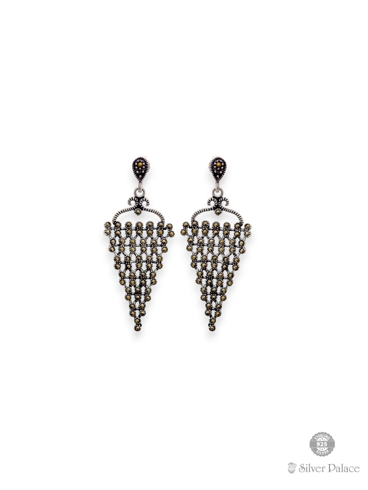 925 SILVER CONE SHAPE DESIGN WITH MARCA STONES EARRING FOR WOMEN PRITE COLLECTION 