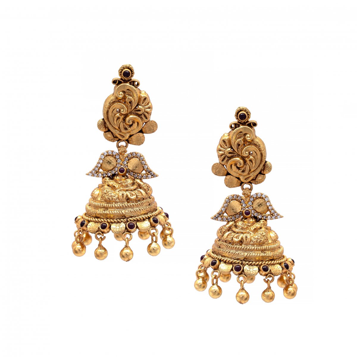 GOLD POLISHED TRADITIONAL TEMPLE NAGAAS JHUMKI IN SILVER
