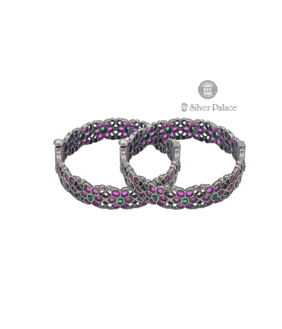 925 OXIDIZED SILVER MANNJ COLLECTION CUT STONE MULTICOLOUR BANGLES FOR WOMEN (SINGLE)