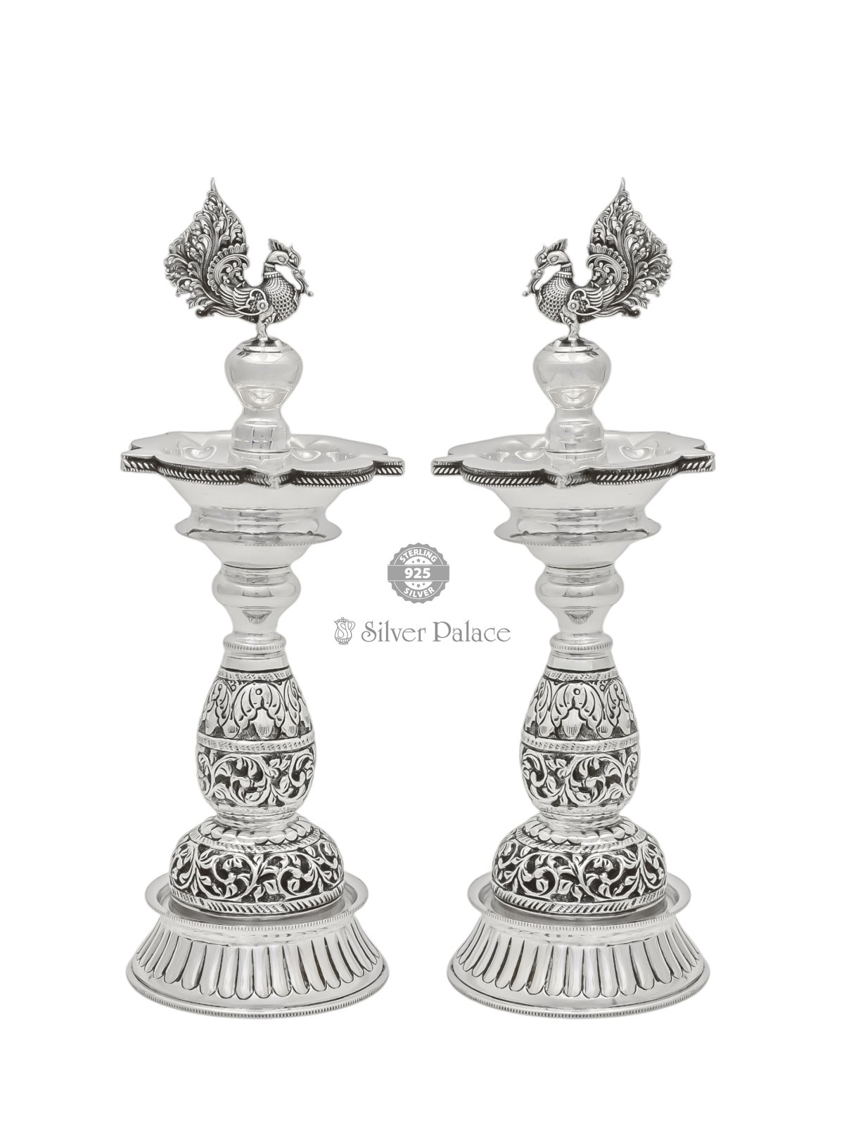 925 SILVER PEACOCK MOTIF KUTTHU VILAKKU FOR YOUR POOJA ROOM 