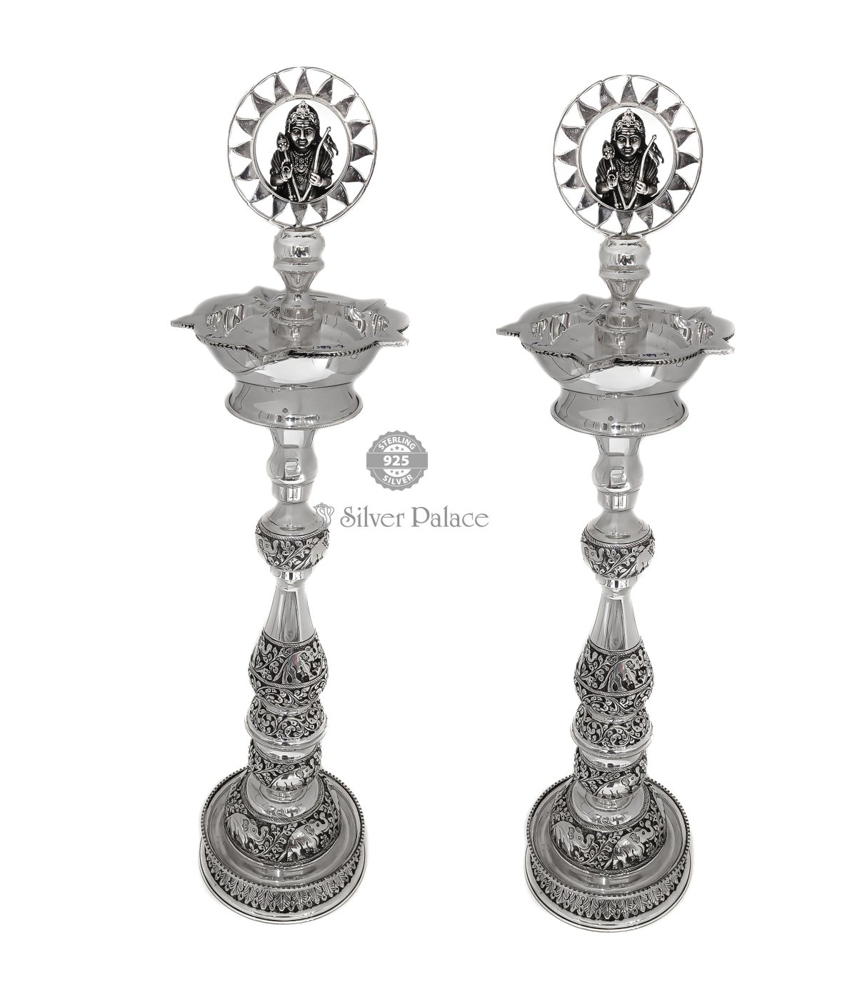 925 Sterling Silver  KUTHUVILAKKU WITH MURUGAN IDOL FOR YOUR SPECIAL POOJA