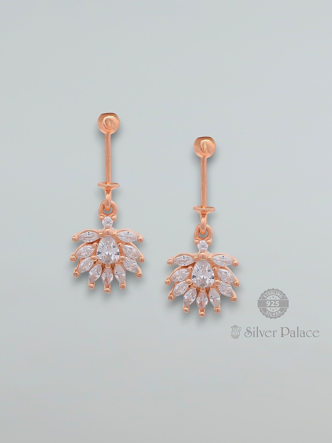 925 SILVER ROSE GOLD FLORAL DESIGN BUGADI EARRING FOR LADIES SHEYA COLLECTION 
