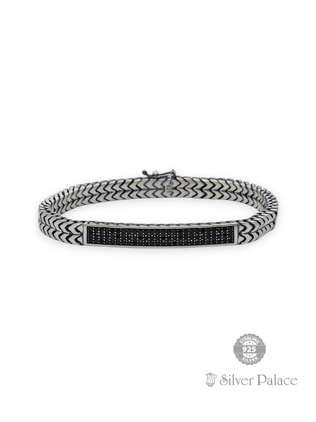925 OXIDISED SILVER BLACK STONE TURKEY BRACLELT FOR GENTS MAAN COLLECTION 