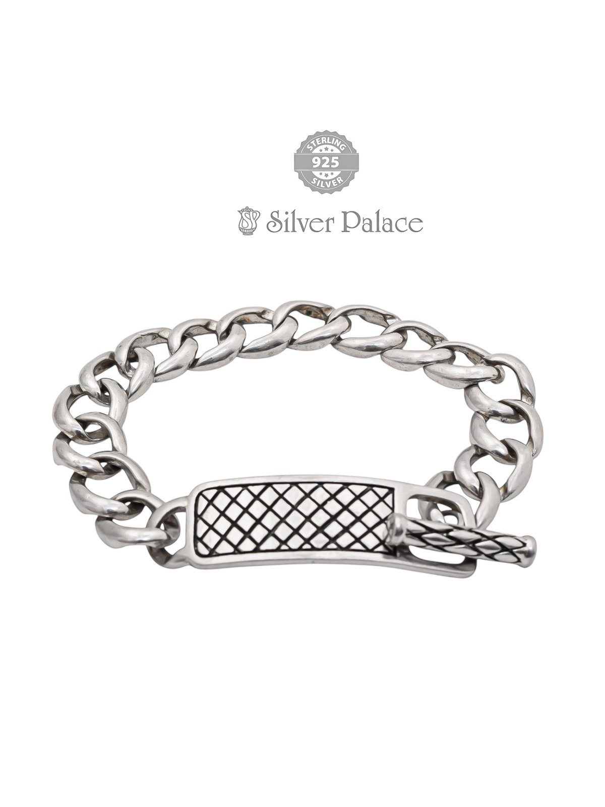 925 Oxidised Silver Hive Curb Chain Bracelet For Mens Maan