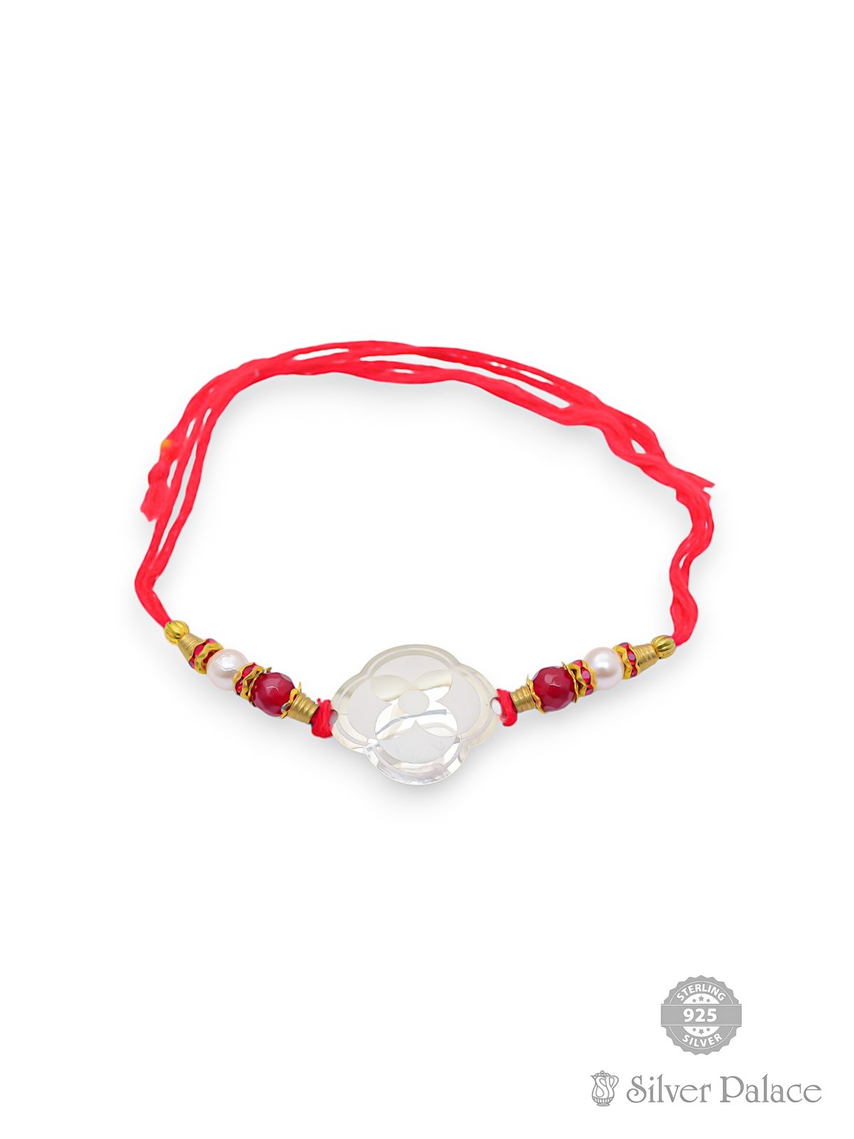 999 SILVER FLORAL DESIGN WITH BEADS DESIGN RAKHI 