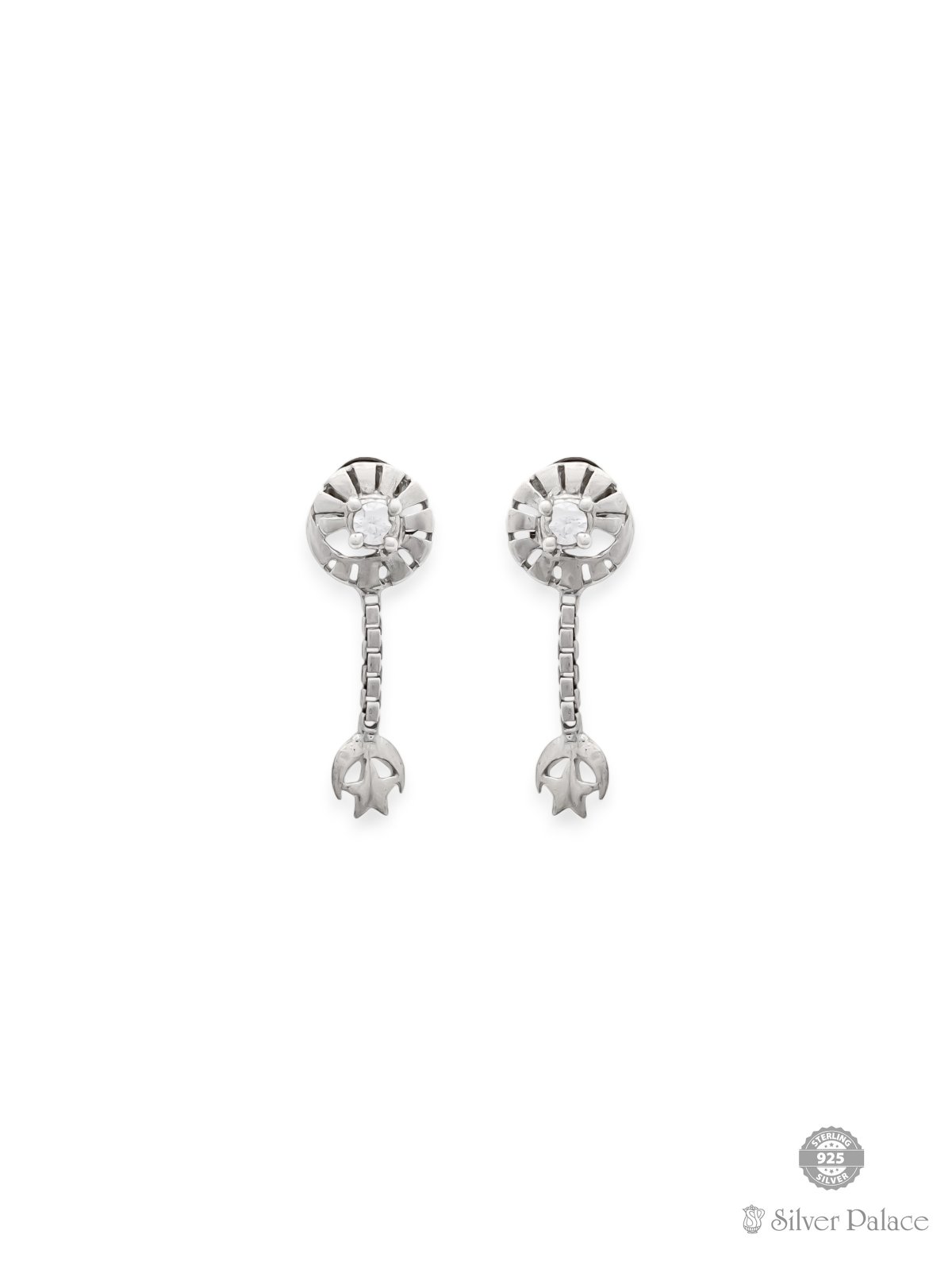 92.5 STERLING SILVER WHITE STONE WITH HANGING STAR EARRING FOR GIRLS PUYA COLLECTION