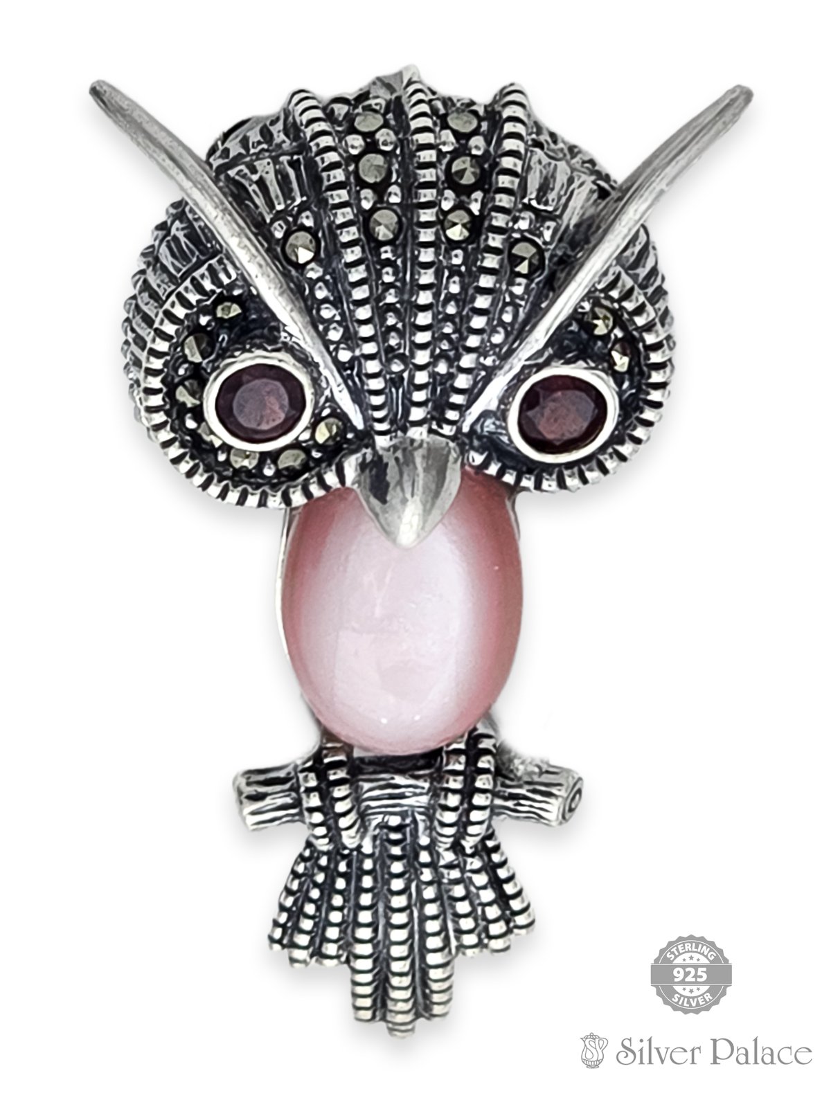 925 STERLING SILVER OWL DESIGN WITH MARCA STONE BROOCH FOR GIRLS 