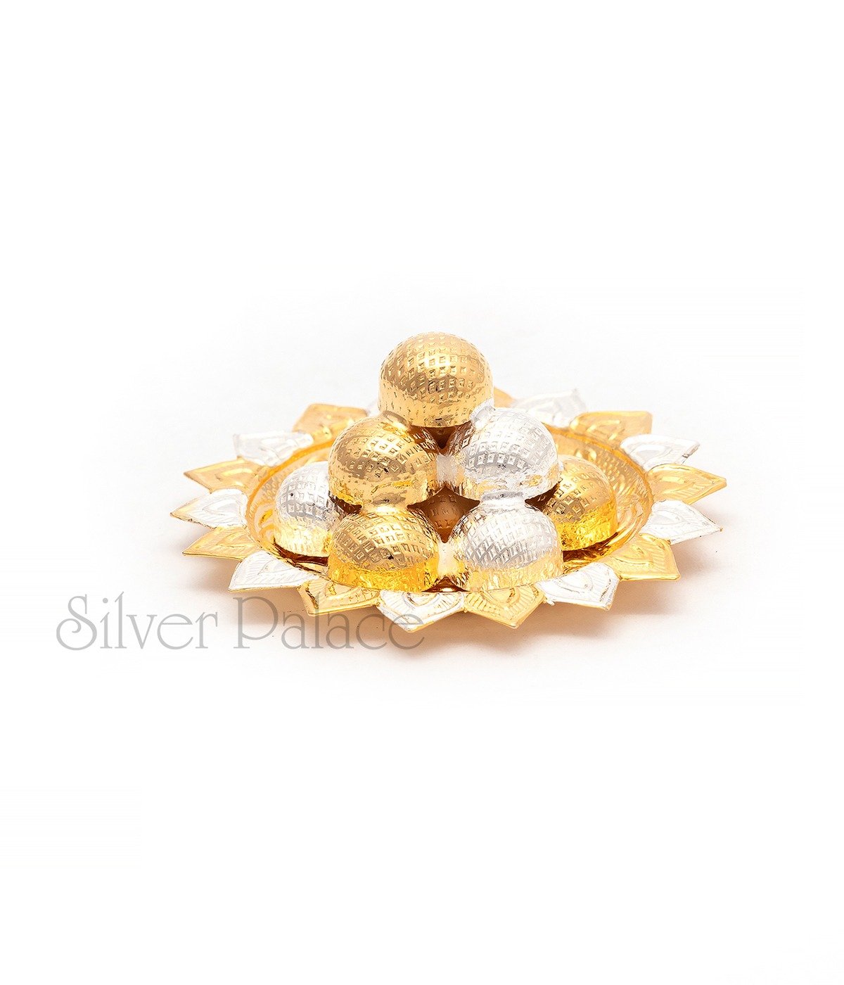 REAL SILVER GOLD PLATED LADDU PLATE FOR GANAPATHY PUJA