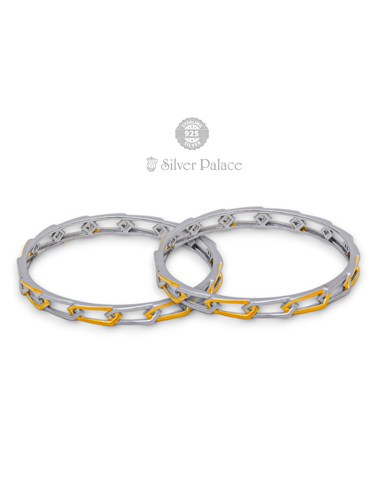 925 Sterling Silver Dual-Tone Chain Link Bangles for Women SHEYA COLLECTION