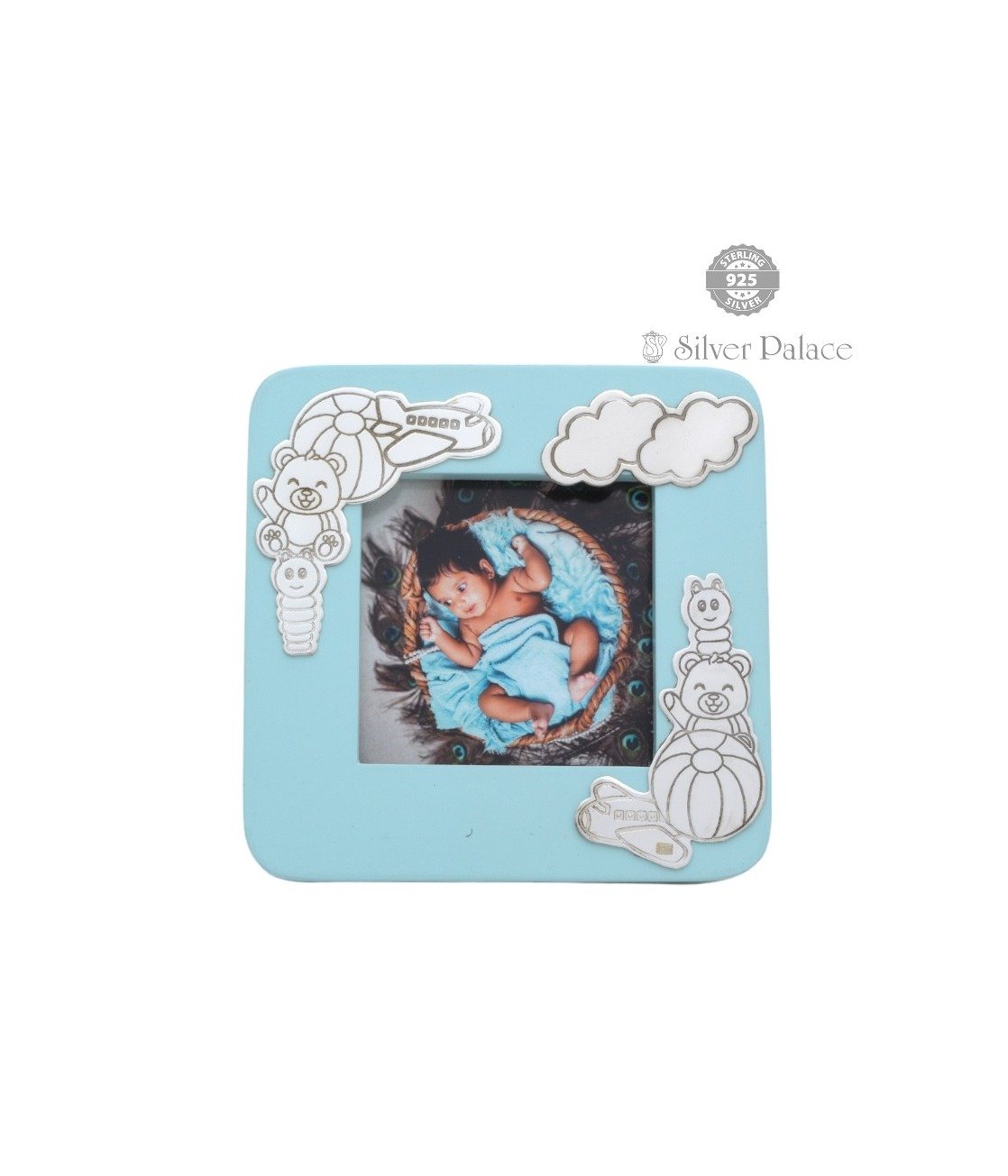 Pure Silver Baby Photo Blue Frame For Gifts Use