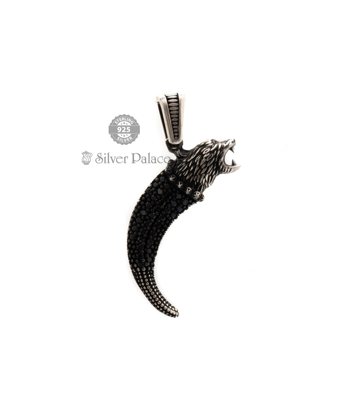 Moxic Black Wolf Tooth Shape silver Pendant FOR Biker Mens Fashion