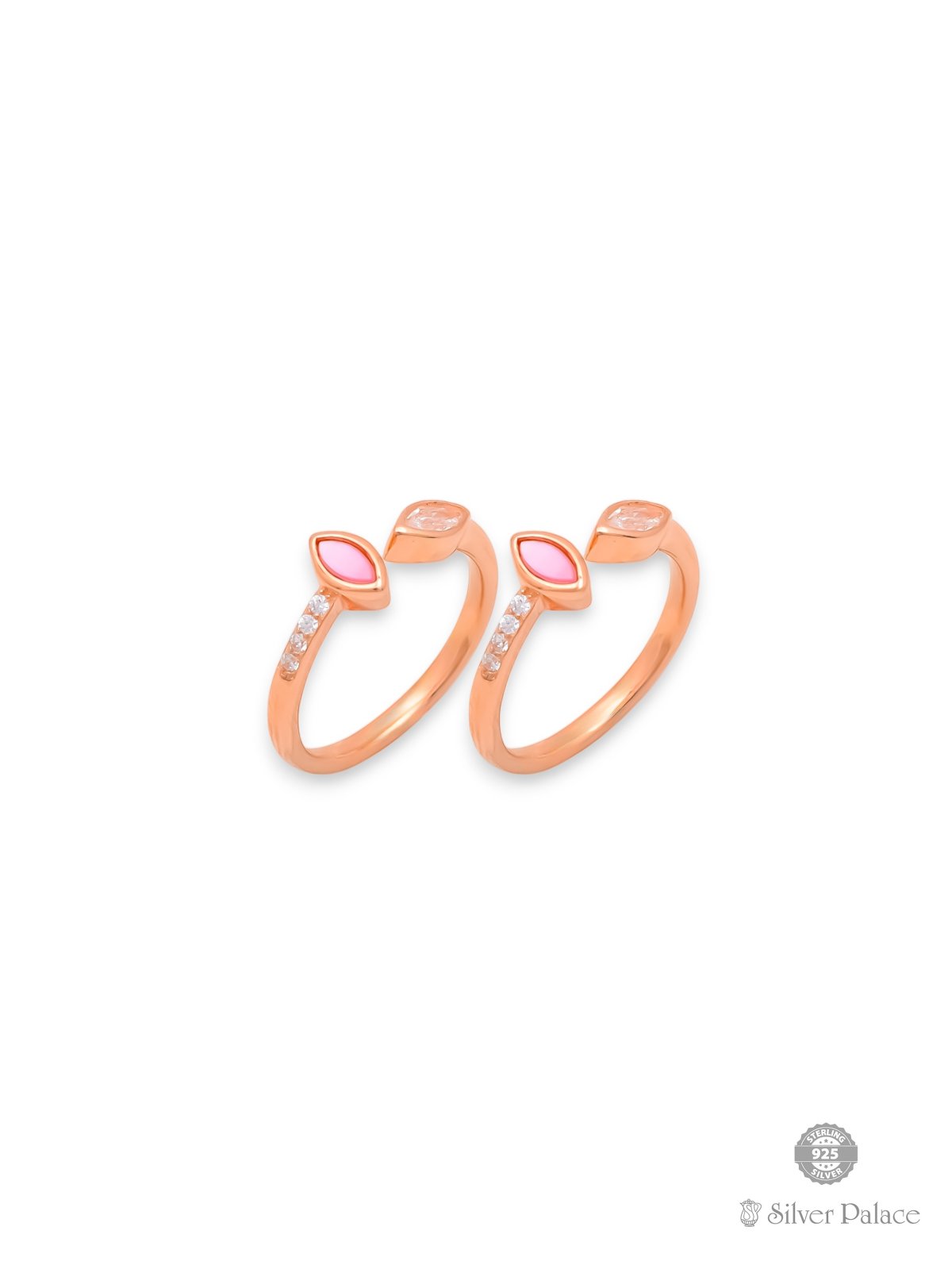 925 SILVER ROSE GOLD POLISHED PINK & WHITE STONE TOE RING FOR GIRLS SHEYA COLLECTION 