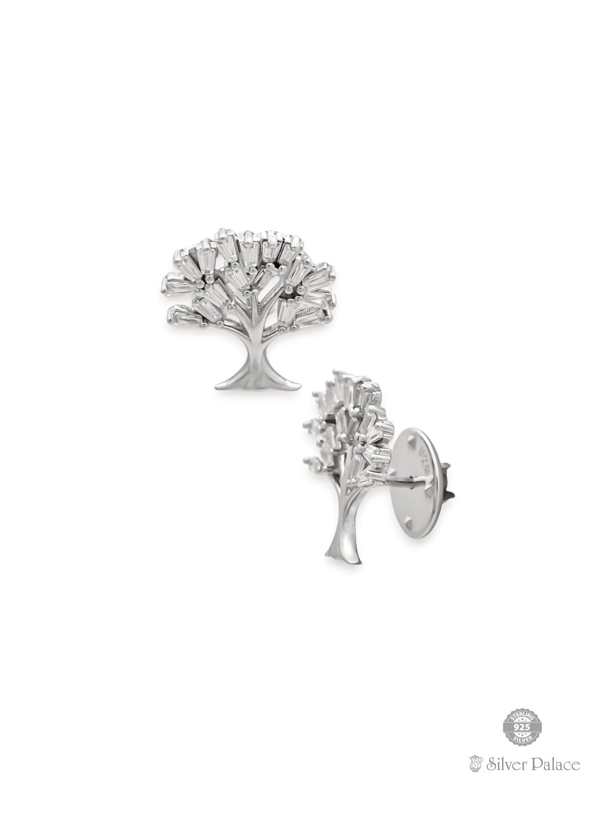 925 STERLING SILVER TREE WITH CUBIC ZIRCONIA DESIGN COLLAR BUTTON FOR YOUR LOOK MAKE PREMIUM 