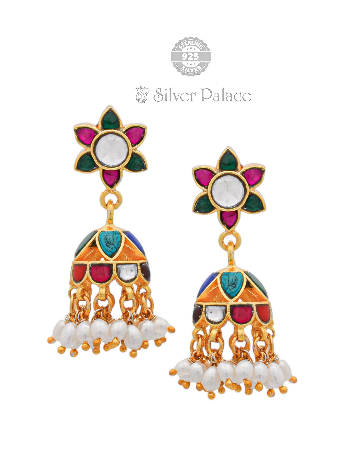 92.5 STERLING SILVER ANITE COLLECTION GOLD POLISH CUT STONE EARRINGS FOR WOMEN
