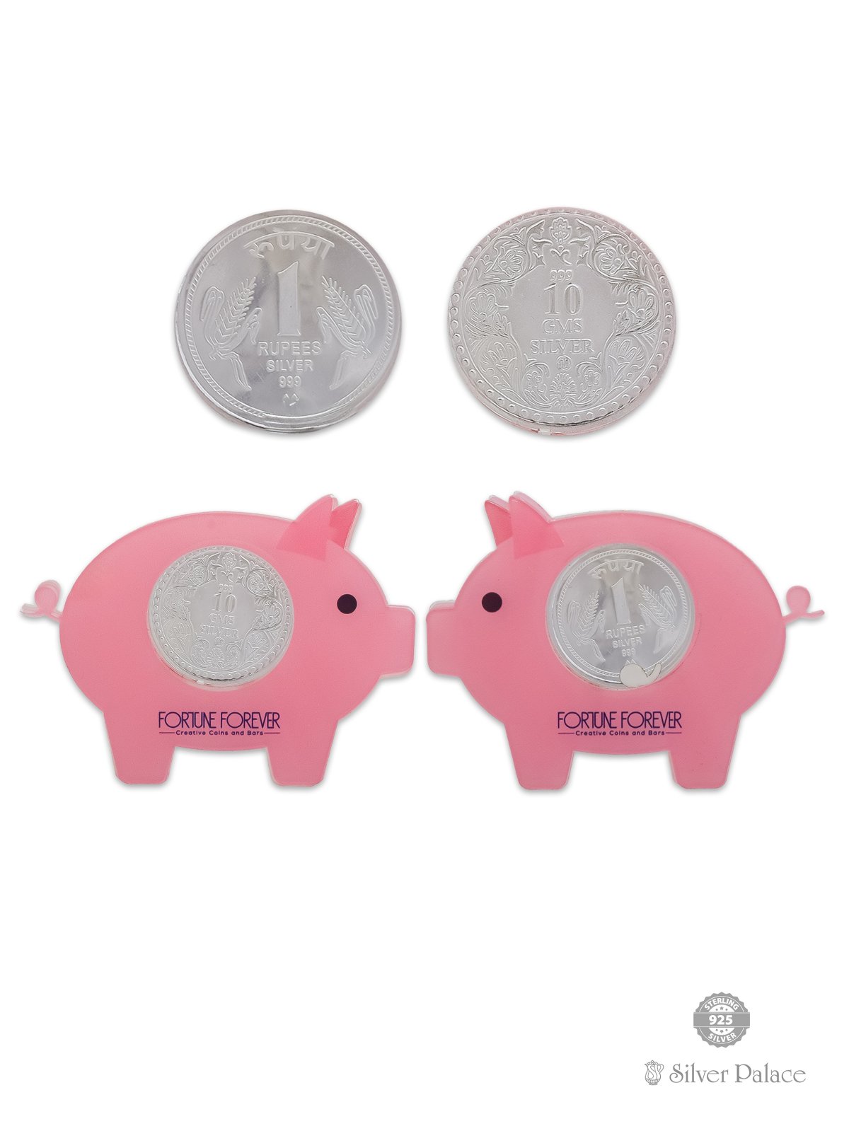 999 Silver Pig With Rupee Coin Design Gift For Kids