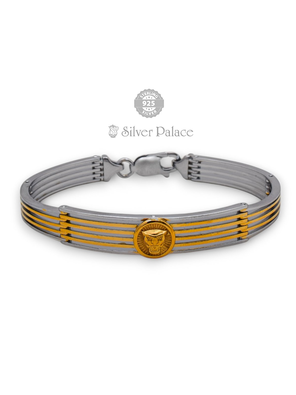 925 Sterling Silver Mens Bracelet With Jaguar Face Urbane