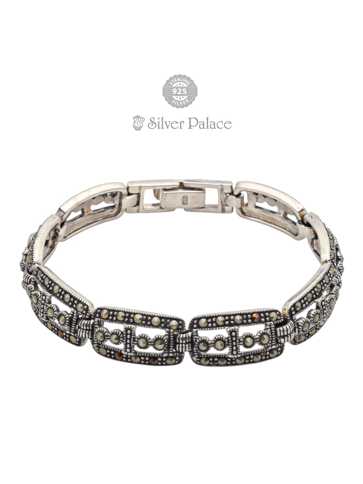 925 Sterling Silver Marcasite Vintage Link Bracelet for women prite collection