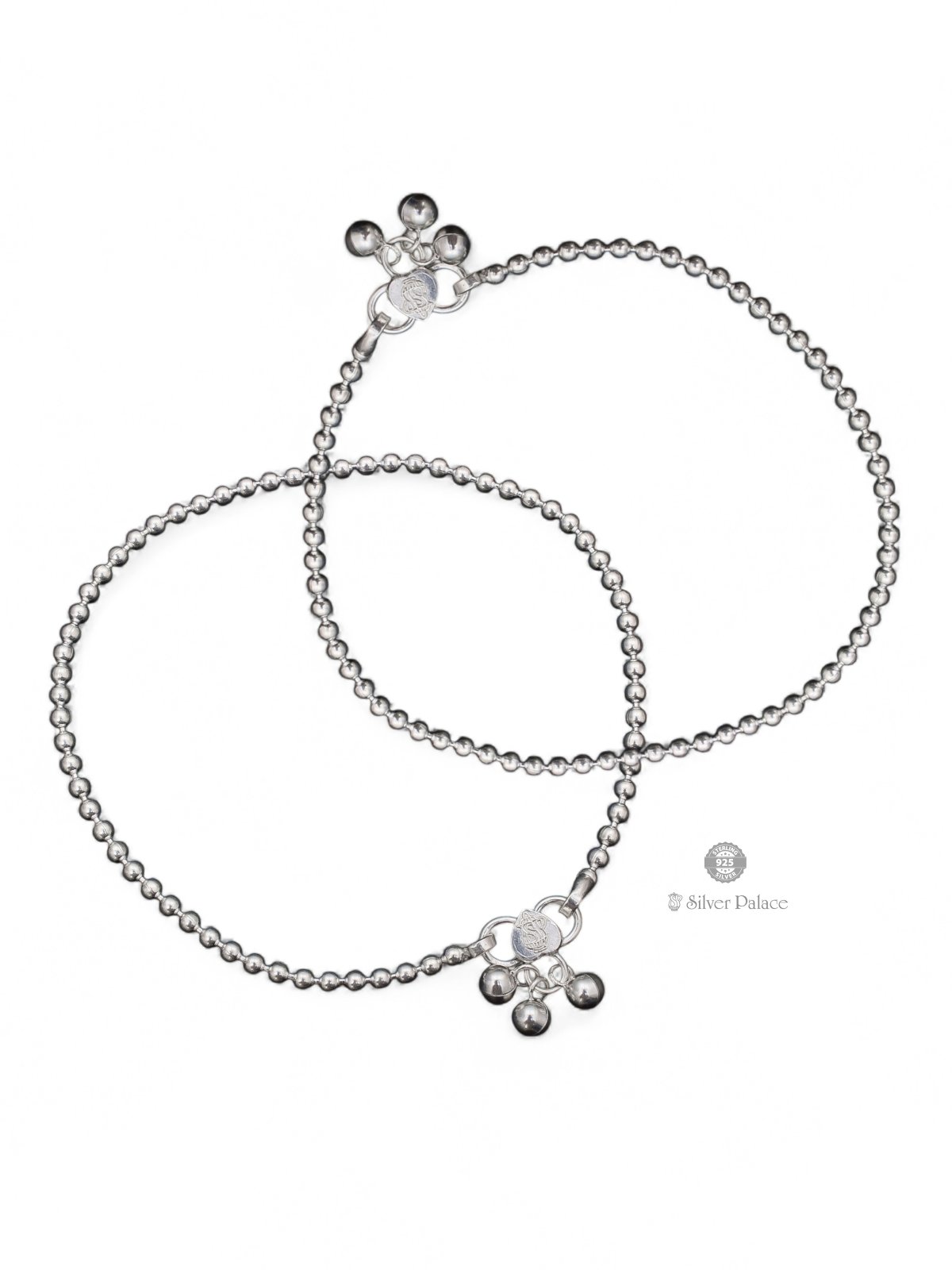 925 STERLING SILVER BEADS CHAIN TYPE ANKLETS FOR GIRLS 