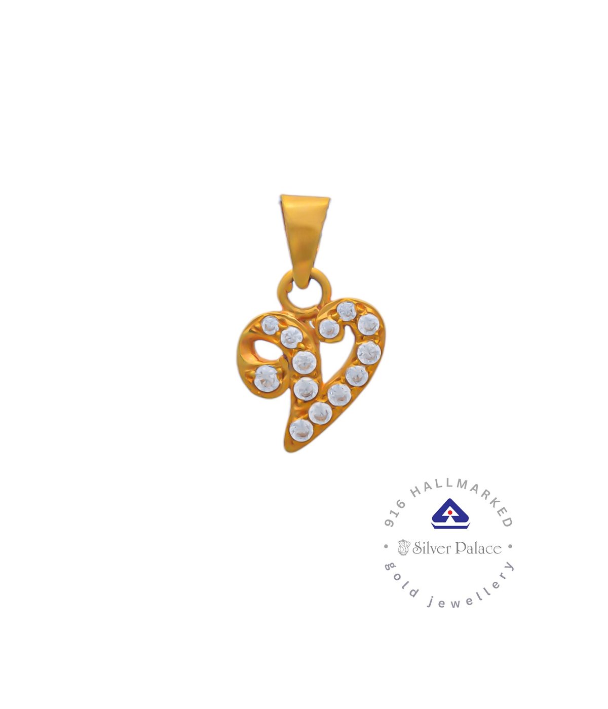 Kanche Collections Gold 916 purity  V Letter Pendant With CZ Stone Studded for Daily wear