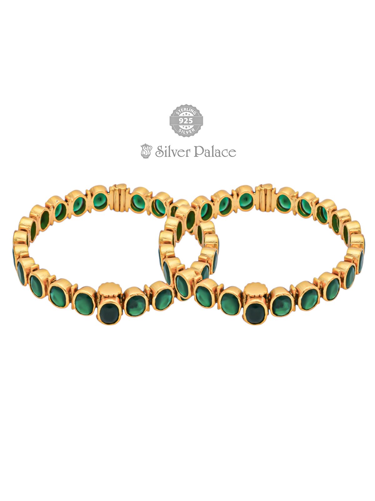 925 SILVER GOLD POLISHED GREEN STONE BANGLES FOR MOM ANITE COLLECTION