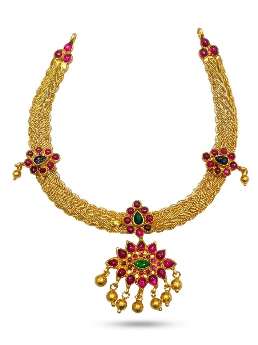 925 STERLING SILVER ANITE COLLECTION GOLD POLISH WITH LAKSHMI PINK STONE NECKLACE FOR WOMEN