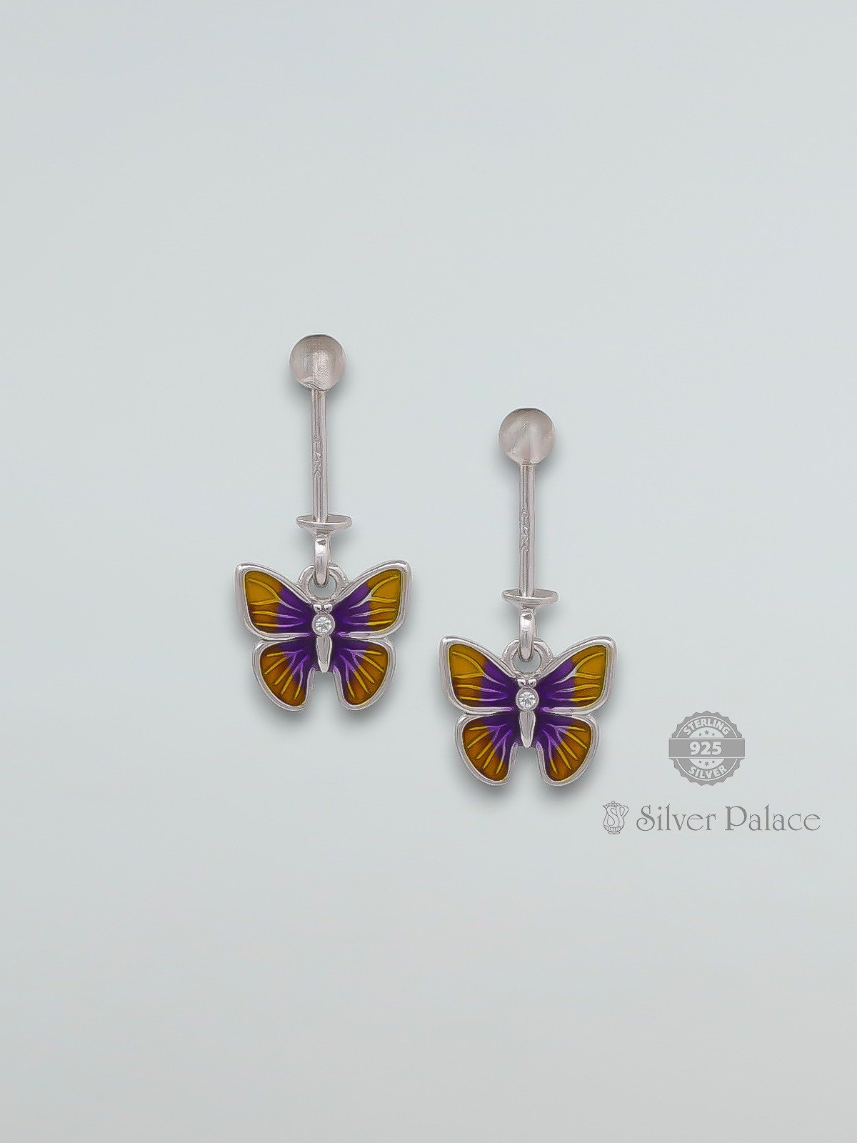 925 STERLING SILVER BUTTER FLY WITH ENAMEL DESIGN BUGADI EARRING FOR GIRLS BHAVA COLLECTION 