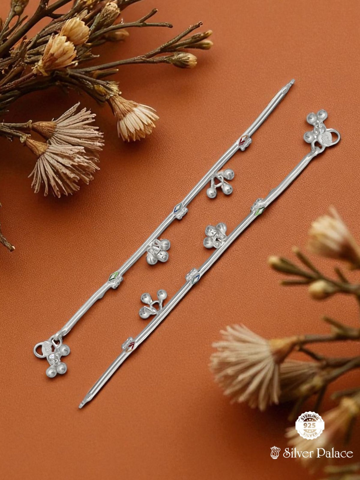 SILVER BEADS WITH ENAMEL DESIGN ANKLETS FOR KIDS ARJITA COLLECTION 